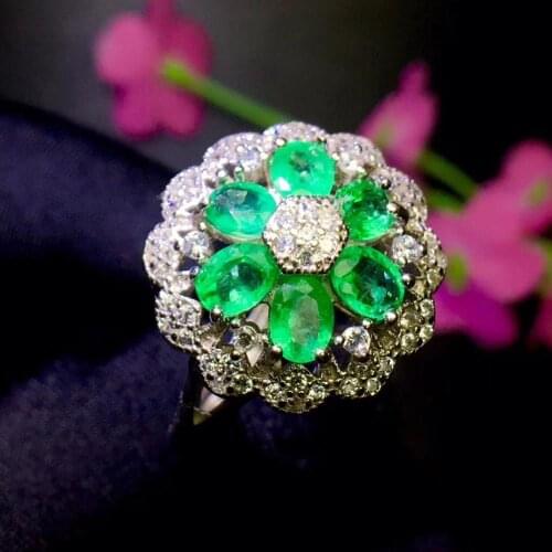 Naturaland Real Original emerald ring Free shipping 925 sterling silver gemstone Fine jewelry