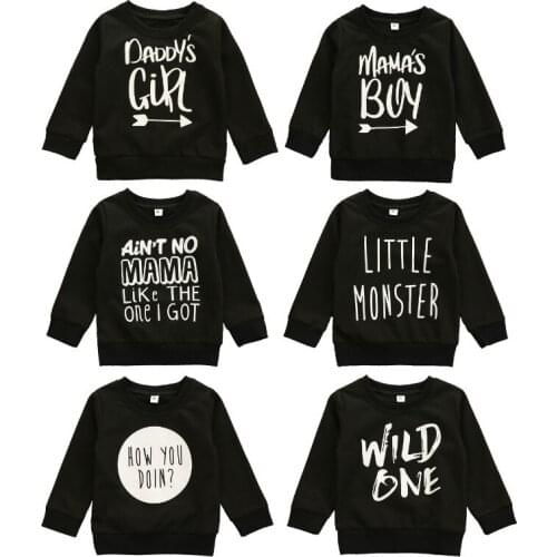 Wallarenear 0-4Years Toddler Childrens Pullover Toddlers Round Neck Long Sleeve Lettered Words Printed Sweater Kids Top