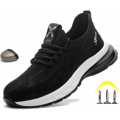 Unisex Mesh Breathable Work Safety Shoes Mens Light Non-slip Work Boots Steel Toe Cap Indestructible Shoes Men Sneakers