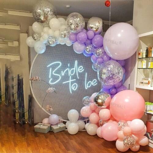 163pcs Bridal Shower Party Balloons Set Garland Arch Kit 4D Silver Chrome Ball Purple Pink Wedding Decorations Confetti Ballons