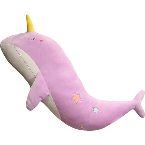Cute soft one horned whale plush toy long pillow bed to sleep with you doll super soft Cute Girl Gift
