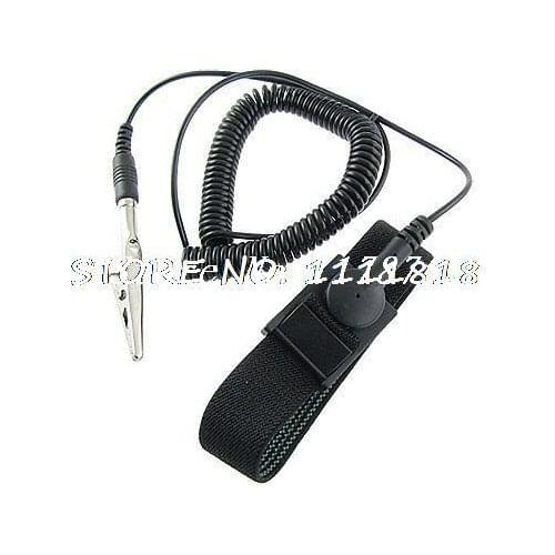 Coiled Cable Anti Static Wrist Strap Grounding Black