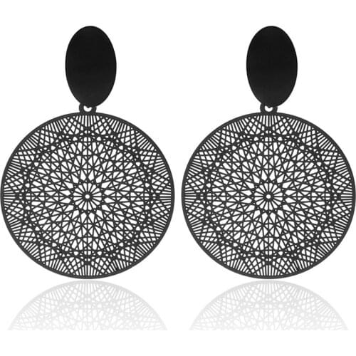 SUMENG New Fashion Korean Personality Black Ring Temperament Hollow-out Pattern Pendant Earrings For Women 2020 Jewelry Gifts