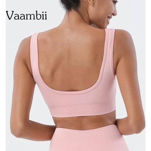 Womens Gym Ribbed Workout Top Open Back Sport Top Seamless High Impact Sports Bra Active Wear Women U Shape Push Up Yoga Bra