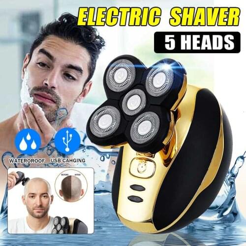 5 In 1 5D Mens Rechargeable Bald Head Electric Shaver 5 Floating Heads Beard Nose Ear Hair Trimmer Razor Clipper Facial Brush