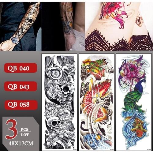 3 pcs/lot Full Arm Waterproof Temporary Tattoo Sticker Large Arm Sleeve Fake Tattoos For Men Women Large Size Arm Leg Sticker
