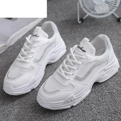 2021 New Spring Fashion Comfortable Round Head Womens Vulcanized Shoes Lace-up Breathable Mesh Womens Casual Sports Dad Shoes