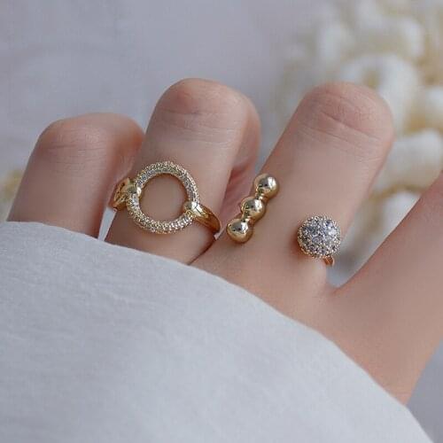 Delicate Jewelry 14K Gold Plated Geometric Adjustable Crystal Beads Rings for Women Cubic Zircon Engagement Rings