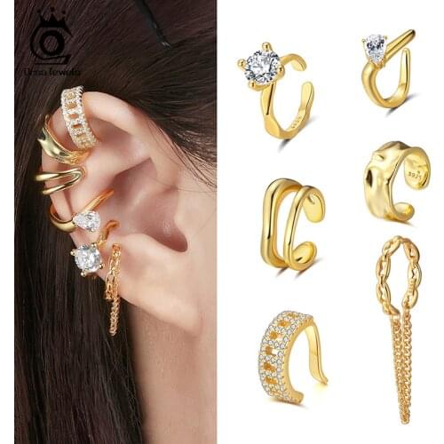 ORSA JEWELS Real 925 Sterling Silver Luxury Ear Cuffs Clip Earrings Hoop Earrings with AAAA Zircon for Women Jewelry 1Pcs CL01