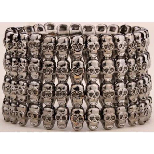 Skull skeleton bracelet for women biker punk halloween stretch cuff jewelry gold silver gray tone D02