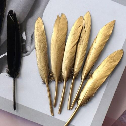 20Pcs Wholesale Gold Goose Feathers Crafts DIY Natural Feather Plume Party Wedding Christmas Home Decoration Accessories 4-6inch