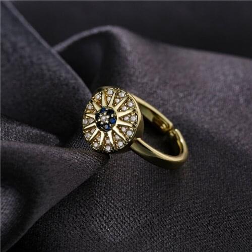 2021 Fashion Gold Color Round Charm Sun Shape Party Ring Statement Femme Bijoux Wholesale CZ Wedding Jewelry