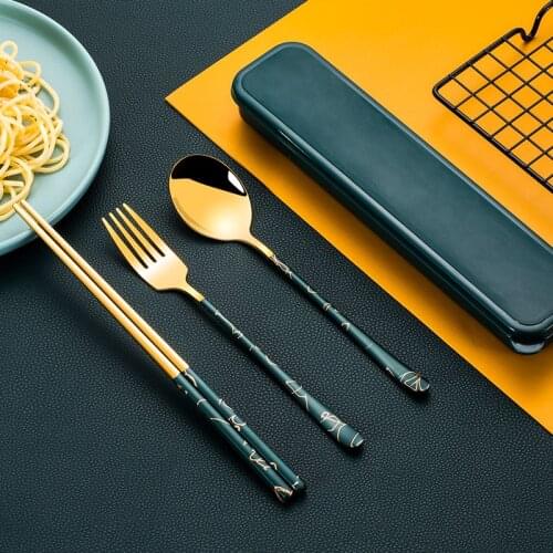 3 Pcs/set Spoon Chopsticks Fork Set 304 Stainless Steel Student Portable Tableware Dinnerware Cutlery For Children Gift