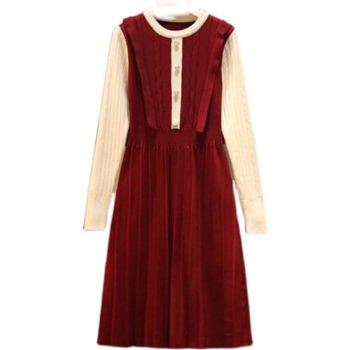 Large Size 5XL Ladies Sweaters Vestidos 2021 Winter Womens Jumper Dress Patchwork Button Female Robe Knitted OL Dresses