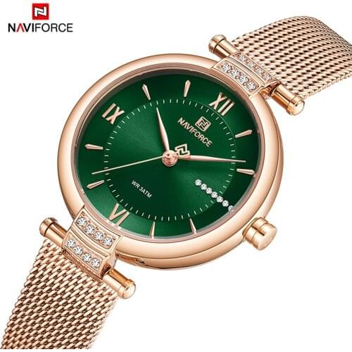 2021NAVIFORCE Luxury Brand Women Watch Green The Watch Face Quartz Lady Waterproof Wristwatch Rose Gold Stainless Steel Watch