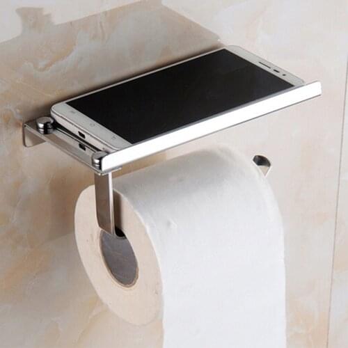 Roll Toilet Paper Holder with Phone Shelf Bathroom Fixture Stainless Steel Wall Mounted Kitchen Bathroom Accessories