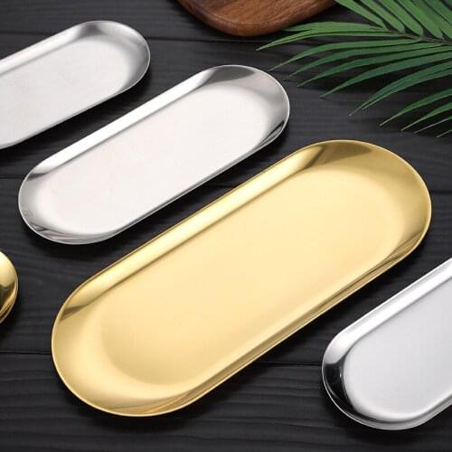 Metal Storage Tray Gold Oval Dotted Fruit Plate Small Items Jewelry Display Tray Mirror Storage Tray Home Storage 23X9.5x1cm