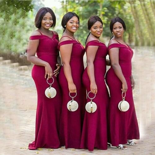2021 New Nigeria African Bridesmaid Dresses Customize Long Mermaid Burgundy Wedding Party Dress Prom Formal Gown vestidos