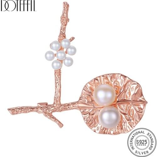 DOTEFFIL New 925 Silver Brooch for Women Pearl Brooch One flower one leaf Brooch Women Accessories Brooches Wedding Jewelry Gift