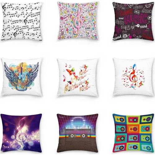 Double Side Music Pattern Polyester Cushion Cover 45*45cm Decorative Pillowcase Home Sofa Bed Decoration Pillowcover