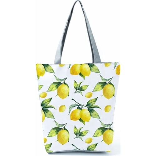 Lemon Printed Handbag Eco Reusable High Capacity Women Shopping Bag Fruit School Student Shoulder Tote Polyester Custom Pattern