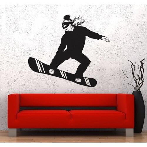 Extreme Sport Wall Sticker Bedroom Decals Snowboarding Snowboarder Girl Woman Stickers Vinyl Art Sport Mural Wallpaper D221