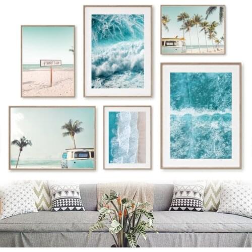Tropical Sea Beach Surf Van Coconut Tree Wall Art Canvas Painting Nordic Posters And Prints Wall Pictures For Living Room Decor