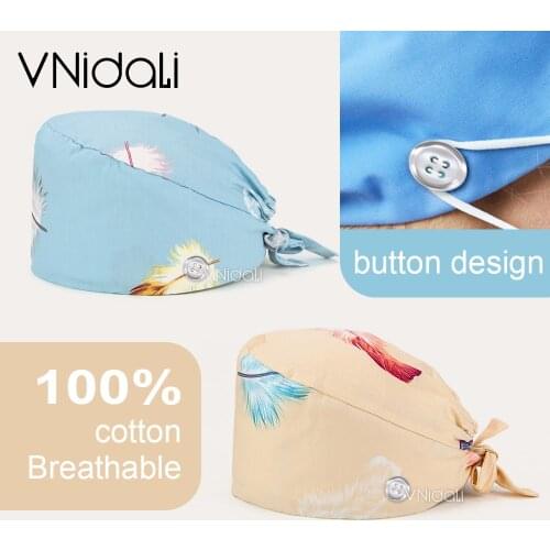 Women men printing caps High quality fashion pure cotton flower printing medical surgical cap nurse hair care Baotou scrub cap
