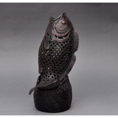 Collectable Old Ming Dynasty copper fish Incense Stove\Censer,with carved, best collection&Decoration, free shipping