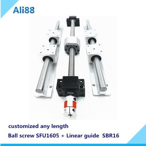 16mm ball screw linear rail kit:SFU1605 any length with end maching and accessories+linear guide SBR16+with slide blocks SBR16UU