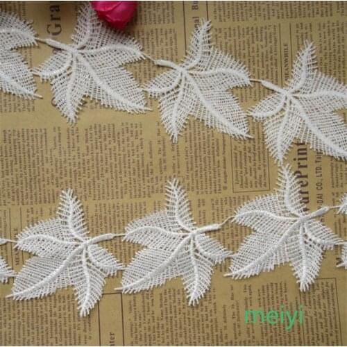1 Yard White Polyester Leaf Embroidered Fabric Lace Trim Ribbon Handmade DIY Sewing Supplies Craft For Costume Hat Decoration