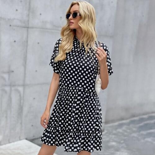 Summer Dress Women Clothing 2021 Polka Dot Print Ruffled Loose Mini Dresses Short Sleeve Sundress For Woman Vestidos Femme Robes