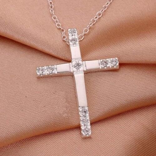 Hot Fine Classic cross crystal Pendant 925 Sterling Silver Necklace For Women Wedding party fashion brand Jewelry Christmas gift