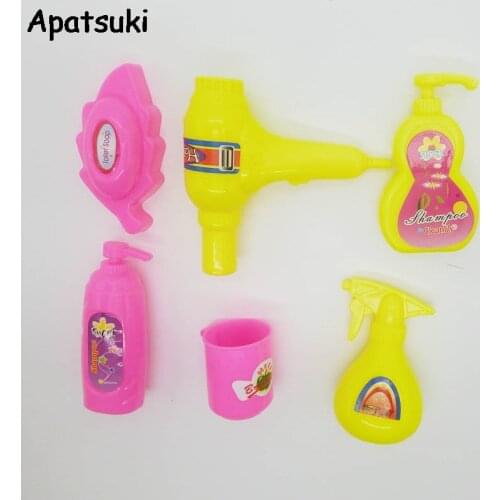 6pcs/lot Miniature Doll Accessories Bathroom Product Accessories For Barbie Doll House Hair Dryer Bath Soap Cup Kids Toy