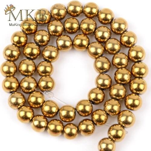 Fashion Golds Plated Hematite Beads Natural Stone Beads For Making Jewelry Findings 4/6/8/10mm 15inches Wholesale