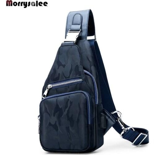 Mens Messenger Bag Shoulder Oxford Cloth Chest Bags Crossbody Casual Messenger Bags Man USB Charging Multifunction Handbag