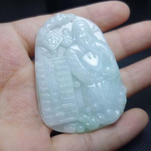 Natural Burma green jade abacus, fortune God pendant, fortune merchant, sweater chain, Necklace caishen Pendant