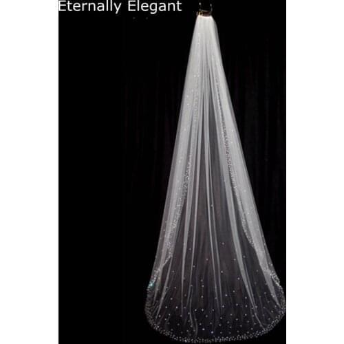 New White/Ivory Long Beaded Wedding Veil Bridal Veil Wedding Accessories 2015 With Comb MD108