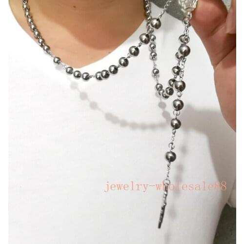 Charming heavy 8mm ball stainless steel rosary pendant JESUS Pendant 30''+5'' jewelry