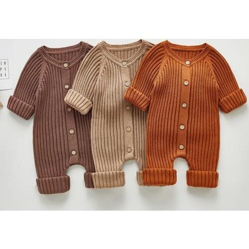 Solid Knitting Cotton Long Sleeve One piece Outfit Toddler Baby Boys Girl Romper Spring Autumn Newborn Baby Girls Jumpsuit
