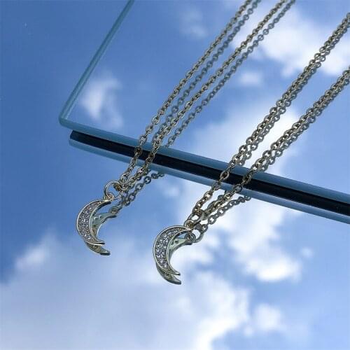 New Fashion Luxury Sweet Zircon Moon Silver Plated Jewelry Temperament Crescent Clavicle Chain Pendant Necklaces