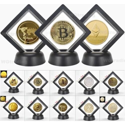 Gift Souvenir Gold Plated Bitcoin Ripple Ethereum Coins Collectible Art Collection Physical Commemorative With Showing Stand