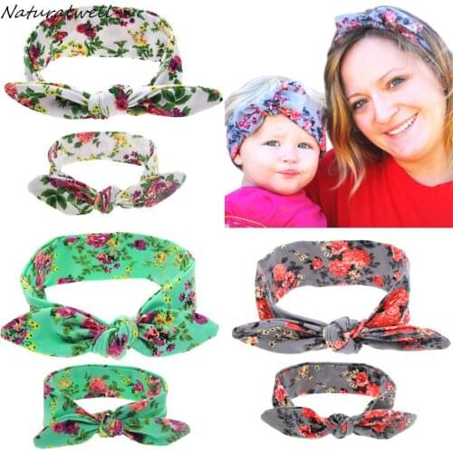 Naturalwell Mom and me turban headband Elastic Bowknot Floral Headband Rabbit Headwrap Photo Prop Hair Accessories 1 Set HB515