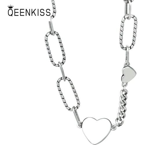 QUEENKISS NC677 2021 Fine Jewelry Wholesale Fashion Lady Girl Birthday Wedding Gift Love 925 Sterling Silver Pendant Necklace