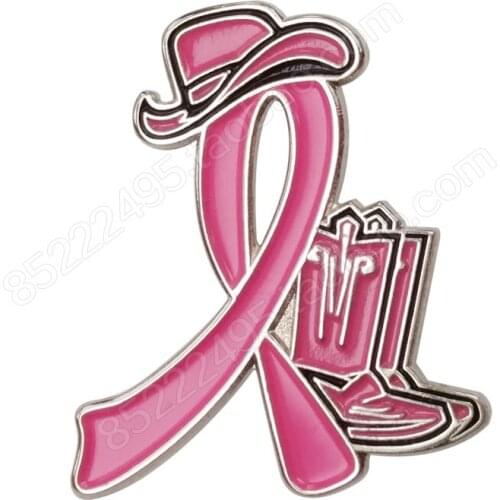 Breast Cancer Awareness Cowgirl Boots and Hat Pink Ribbon Lapel Pins