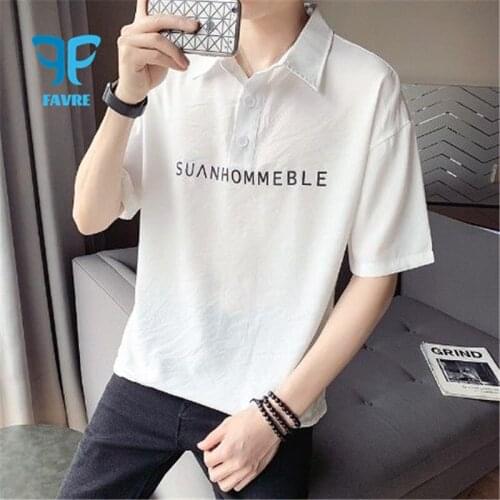 FAVRE Men POLO Shirt Solid Embroidery Printing Color Fashion Office Social Business Collared Shirt Half Sleeve Work Clothes
