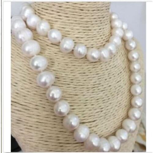 Hand knotted natural 10-11 mm white fresh water cultured pearl necklace long 90cm fashion jewelry
