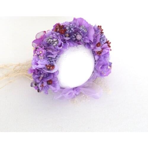 Graden bonnet Knit baby hat Photo pros Newborn baby Gril hat Purple bonnet Vintage Flower bonnet cap