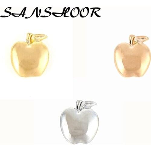 SANSHOOR New Alloy Cute Apple Keeper Slide Charms fit on Wrap Leather Bangles Mesh Bracelets Key Chians 6Pcs