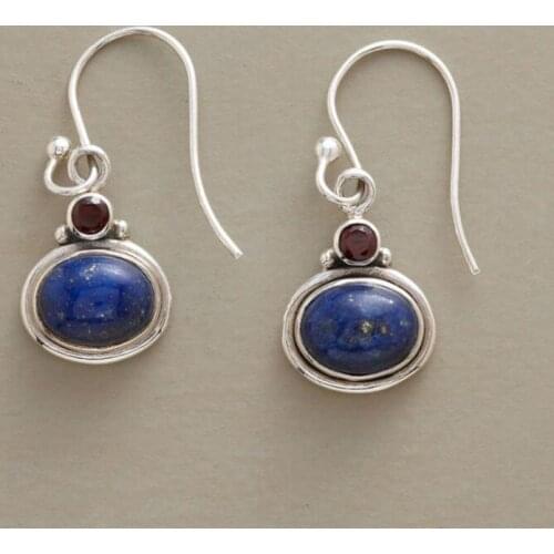 Lovely Small Oval Navy Blue Stone Earrings for Women Girl Vintage Accessories Purple Tiny Rhinestone Drop Earrings New